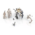 Abstract Metal Geometric Components With Fragmented Structures And Sculptural Design Elements