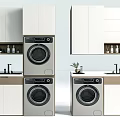 White Modern Bathroom Cabinet With Stackable Washing Machines Storage Countertop And Toiletries