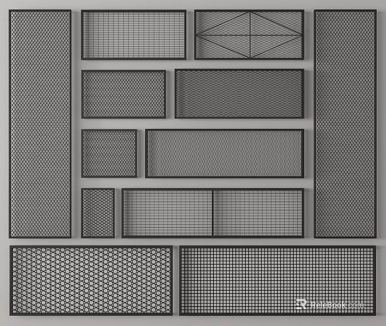 Decorative Wrought Iron Grilles And Panels With Various Mesh Patterns And Geometric Designs 3d model 