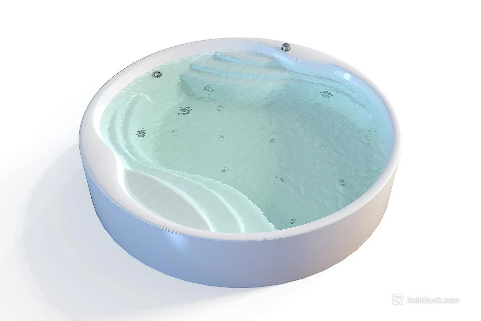 Modern Round White Bathtub With Whirlpool Massage Jets And Water Bubbles 3d model 