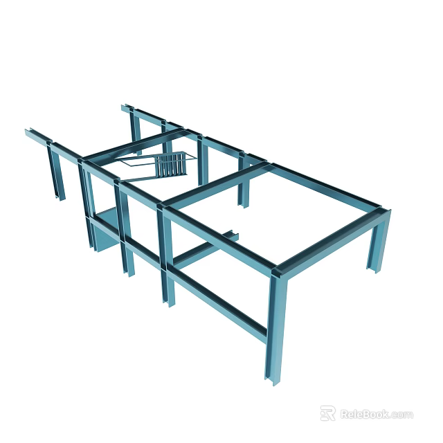 Industrial Blue Metal Framework With Rectangular Beams And Support Legs 3d model 