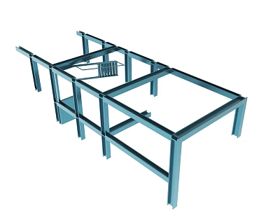 Industrial Blue Metal Framework With Rectangular Beams And Support Legs 3d model