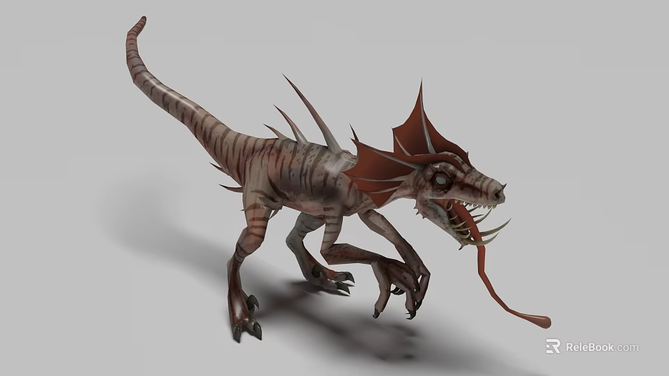 Ferocious Reptile 3D Model Featuring Spikes Red Crest Sharp Teeth And Long Tongue 3d model 