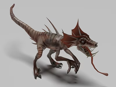 Ferocious Reptile 3D Model Featuring Spikes Red Crest Sharp Teeth And Long Tongue 3d model