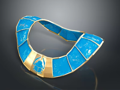 Blue and Gold Ornate Collar with Intricate Patterns and Shiny Accents 3d model