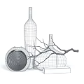 Modern Decorative Ornament Set With Dark Vases Gold Geometric Decor And Branches