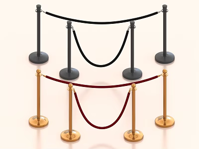 Stanchion Ropes With Black Red Cords And Gold Black Poles For Events 3d model