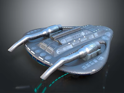 Futuristic Spacecraft With Twin Thrusters And Advanced Technological Details For Space Exploration 3d model