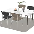 Modern Minimalist Dining Table Set With White Tabletop And Gray Beige Chairs Decorative Items 3d model