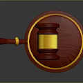 Red Wooden Mallet As Weapon With Golden Decoration On Red Base And Gray Background