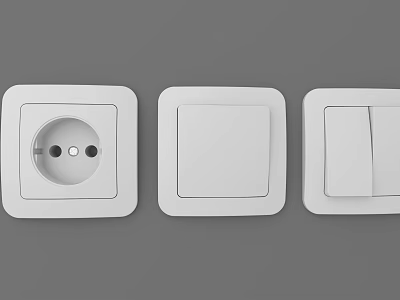 White Electrical Switches And Outlets Mounted On Grey Wall Surface 3d model