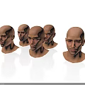Five Male Bald Head Models With Different Angles And Realistic Facial Features