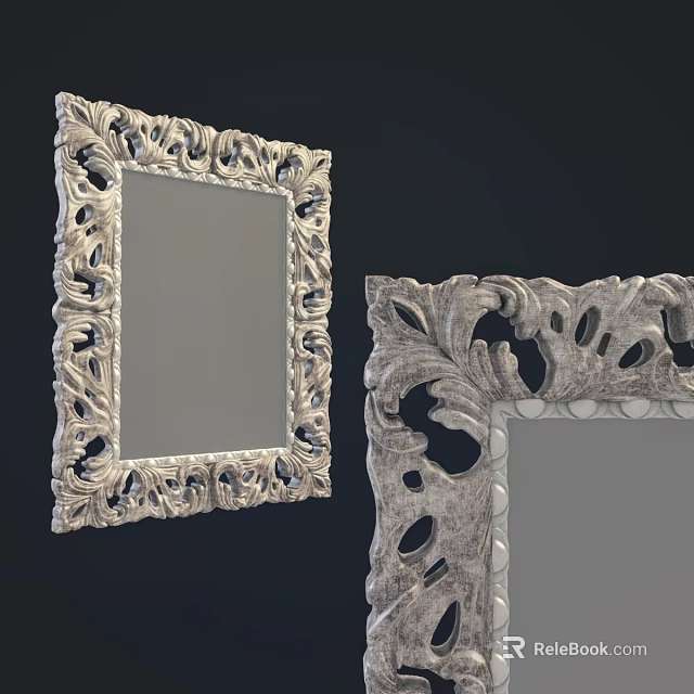 Two Ornate Mirrors With Intricate Carved Frames On Dark Background 3d model 