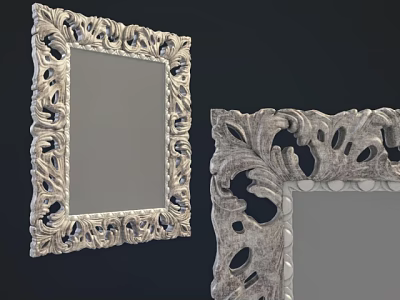 Two Ornate Mirrors With Intricate Carved Frames On Dark Background 3d model