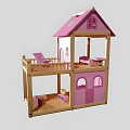 Wooden Building Blocks Pink Two Story Dollhouse With Furniture And Staircase Design