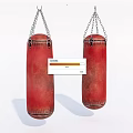 Two Red Punching Bags Hanging With Chains As Sports Fitness Equipment