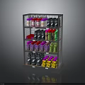 Metal Wire Display Shelf With Colorful Bottles Jars And Canned Goods