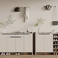 Modern Shoe Cabinet Design With Multi Layer Storage Shelves And Green Plants Decorations