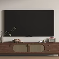 Wooden TV Stand With Drawers Cabinets Large Screen TV Vase Plant And Decor