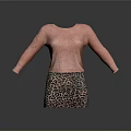 Pink Knitted Sweater With Long Sleeves And Leopard Print Mini Skirt Casual Outfit
