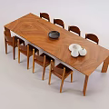Wooden Rectangular Dining Table Set with Eight Chairs Black Bowl and White Vases 3d model