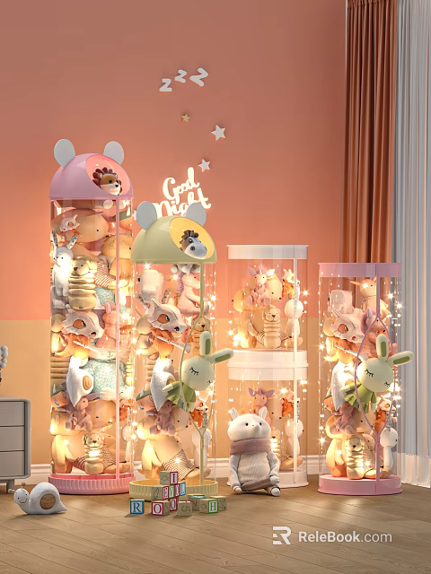 Cute Storage Baskets For Plush Toys With Fairy Lights 3d model 