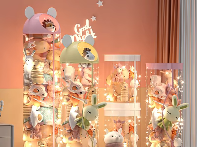 Cute Storage Baskets For Plush Toys With Fairy Lights 3d model