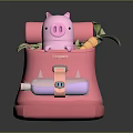Cute Pink Backpack with Pig Plush Toy and Fresh Carrots with Green Leaves for Kids 3d model