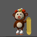 Cartoon Monkey Character With Red And Yellow Hat White Belly Holding Yellow Skateboard