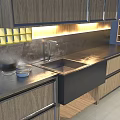 Modern Kitchen Design With Wooden Cabinets Island Counter And Range Hood