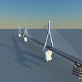 Modern Cable Stayed Bridge With White Pylons Over Calm Water And Long Span Design 3d model