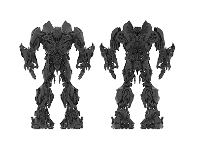 Pair of Black Robot Dolls Featuring Intricate Mechanical Design And Detailed Structure 3d model