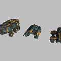 Futuristic Sci Fi Armored Mechanical Vehicles Multiple Units With Blue Yellow Color And Heavy Wheels