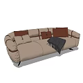 Beige Sectional Sofa With Brown Cushions And Dark Throw Blanket Design 3d model
