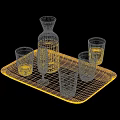 Silver Tray With Wine Bottle Wine Glass And Red Liquid In Glasses