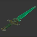 3D Rendered Teal Fantasy Sword With Golden Dragon Like Hilt Decorations