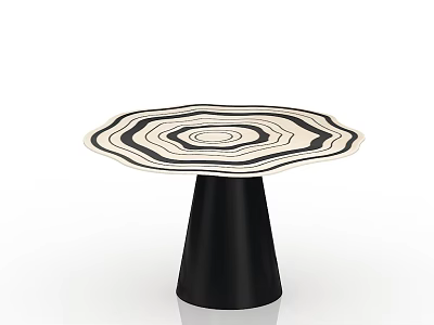 Modern Stylish Side Table With Black And White Spiral Pattern Top And Conical Base 3d model