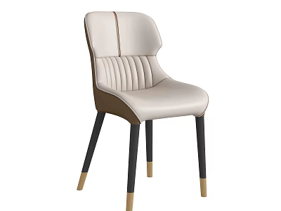 Modern Beige Leather Dining Chair With Striped Backrest Black Legs And Golden Accents 3d model