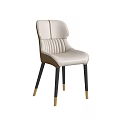 Modern Beige Leather Dining Chair With Striped Backrest Black Legs And Golden Accents