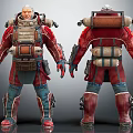 Detailed Sci Fi Character Wearing Red Blue Protective Suit With Backpack Armor Front Back Views 3d model