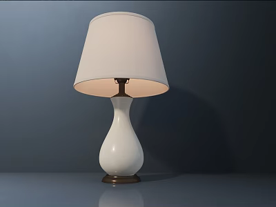 Modern White Table Lamp With Fabric Shade And Warm Glow On Dark Surface 3d model