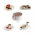 Assorted Delicious Desserts Including Strawberry Cheesecake Layered Cake Cinnamon Roll and Coffee