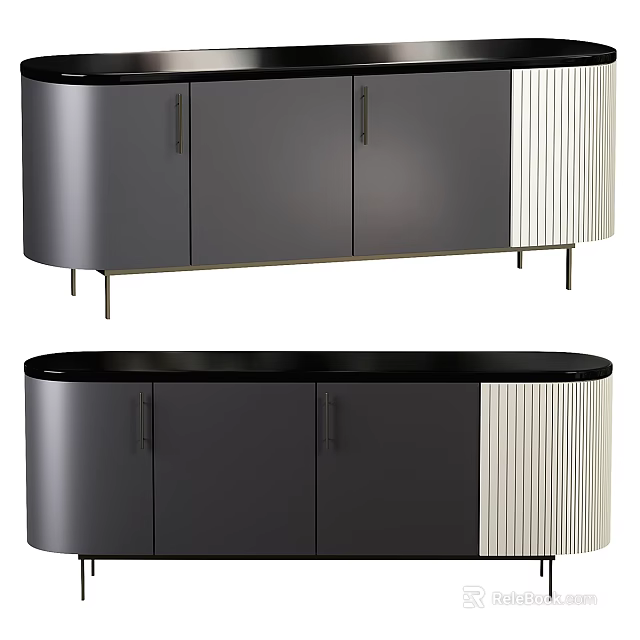 Modern TV Stand With Black Gray Cabinets Striped Panel Metal Legs And Contemporary Design 3d model 