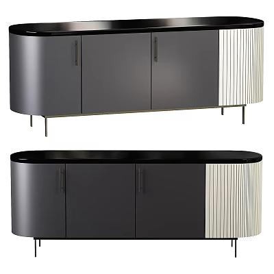 Modern TV Stand With Black Gray Cabinets Striped Panel Metal Legs And Contemporary Design 3d model