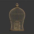 Golden Metal Birdcage with Decorative Design and Ornate Base for Household Decoration