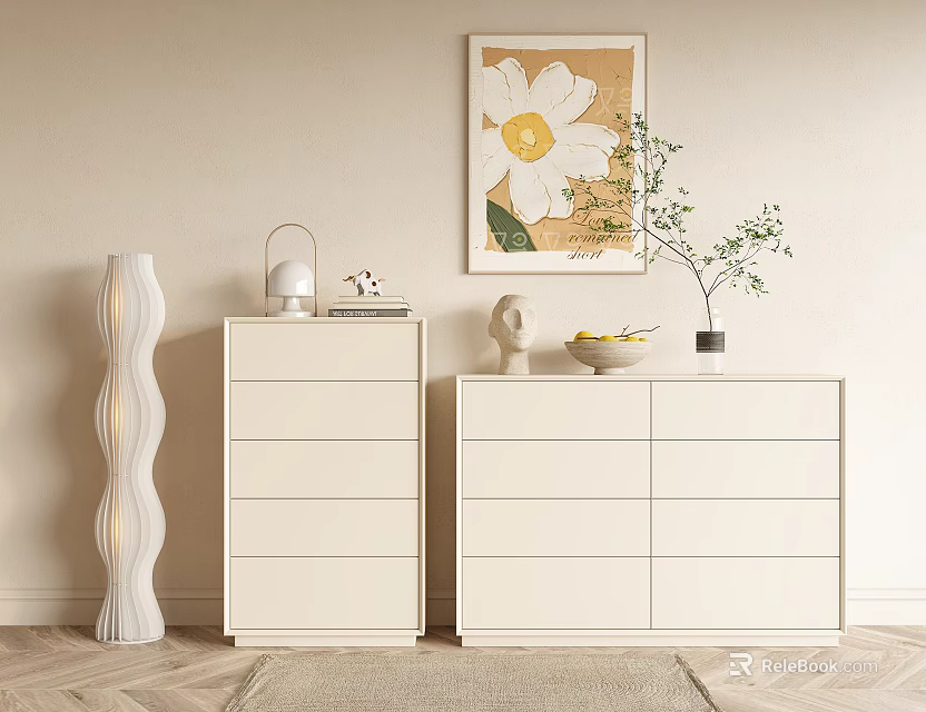 Minimalist Modern Chest Of Drawers With Artwork And Decor 3d model 