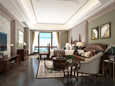 Luxurious Apartment Living Room With Classic Furniture And Large Window View 3d model