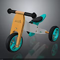 Stylish Kids Tricycle With Wooden Frame Orange Turquoise Wheels Black Seat And Handles