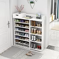 White Shoe Cabinet With Vase Photo Frame And Multiple Layers For Different Shoes Near Home Rug