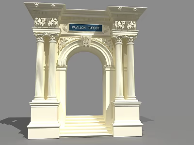 Classical European Architecture Entrance With Ornate Archway Columns And Trialon Turet Sign 3d model